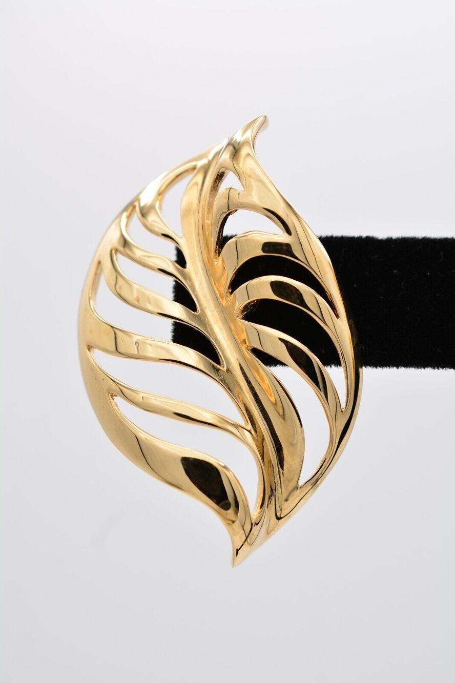 Givenchy Vintage Fall Leaf Filigree Earrings Dangle Gold Chunky Signed 80s BinAZ